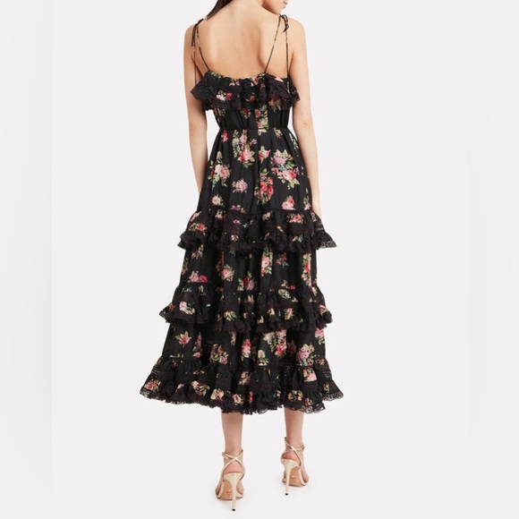 Zimmermann Honour Floral-print Tiered Silk Midi Dress In Black- siz… - Picture 4 of 15